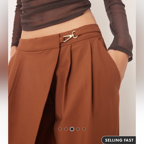 ASOS Rust-Brown Wide Leg High Waist Trousers - Picture 3 of 5